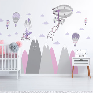 Stickers muraux enfants - Décoration chambre bébé - Autocollant Sticker mural géant enfant montagnes scandinaves ANIMAUX VAGABONDS