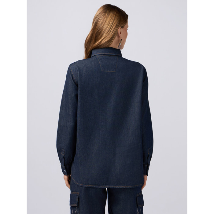 Oltre - Camicia in denim con micro cristalli - Blu