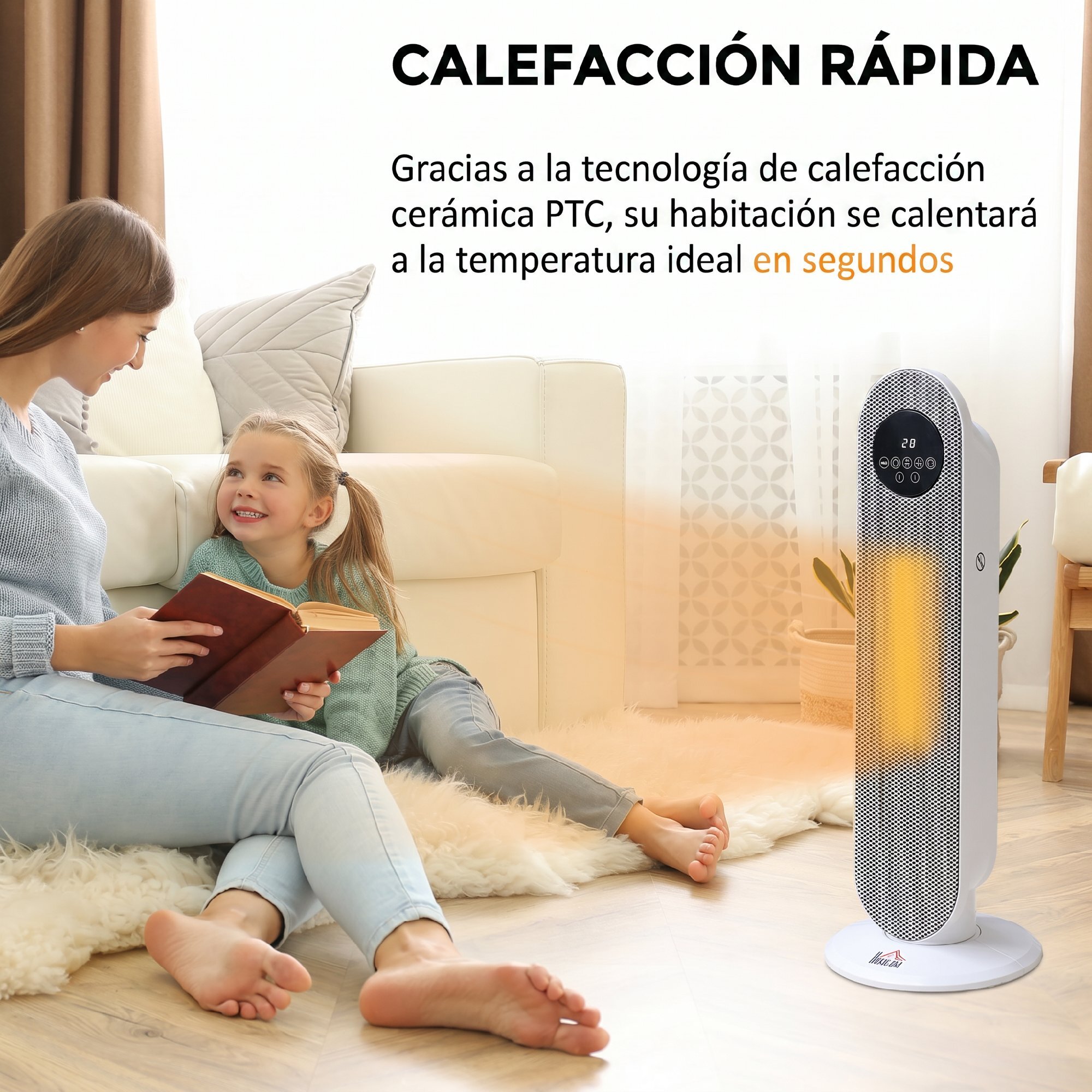 Calefactor Eléctrico Cerámico PTC, 2000W, con Control Remoto, 15–40 °C, Oscilación de 45°, Temporizador 12H, Protección contra Vuelcos y Sobrecalentamiento para 15-20 ㎡, Blanco