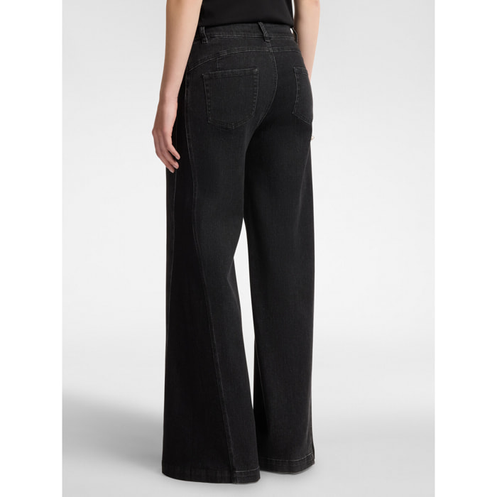 Elena Mirò - Jeans flare con inserti laterali - Nero