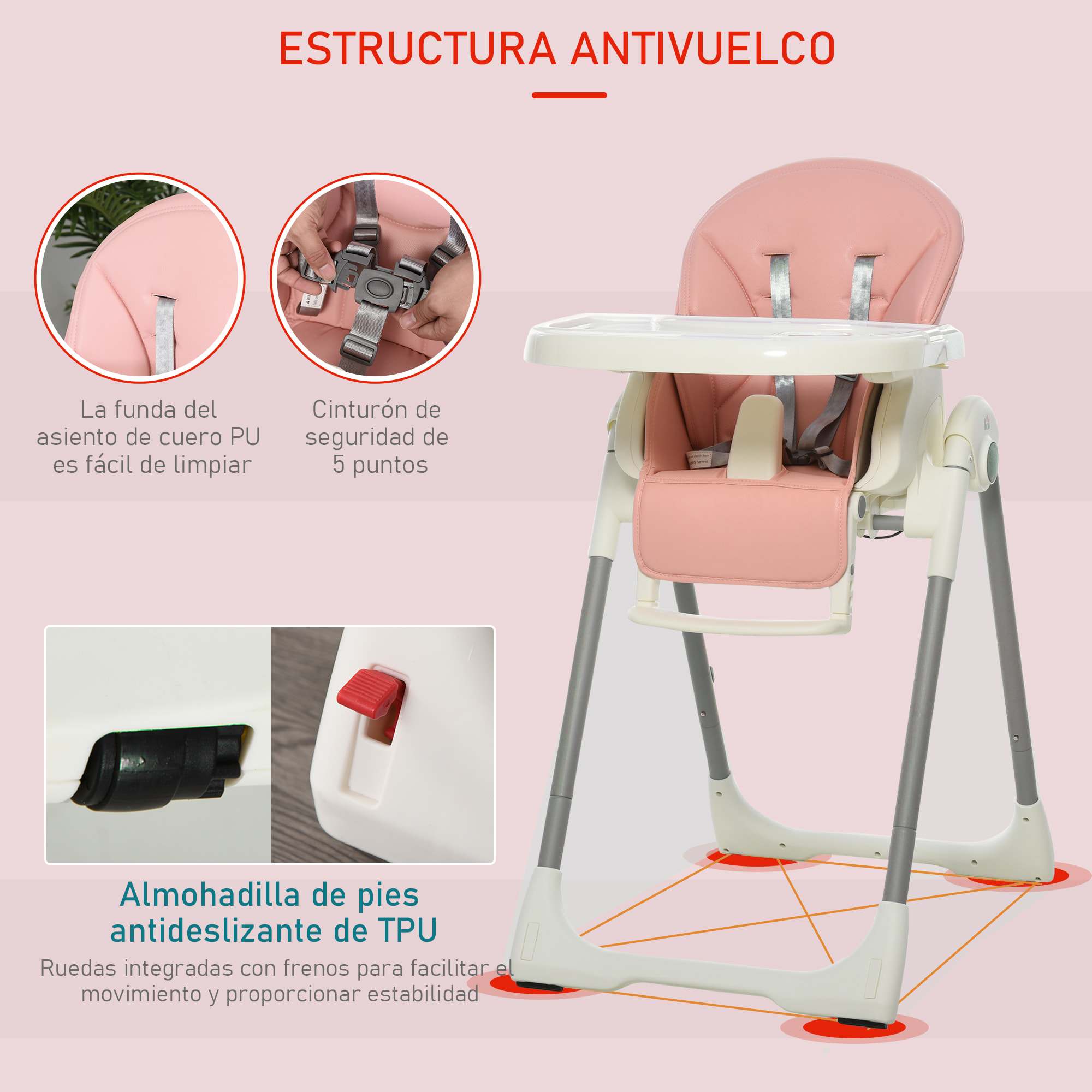 Trona para Bebé Evolutiva Ajustable y Plegable Rosa