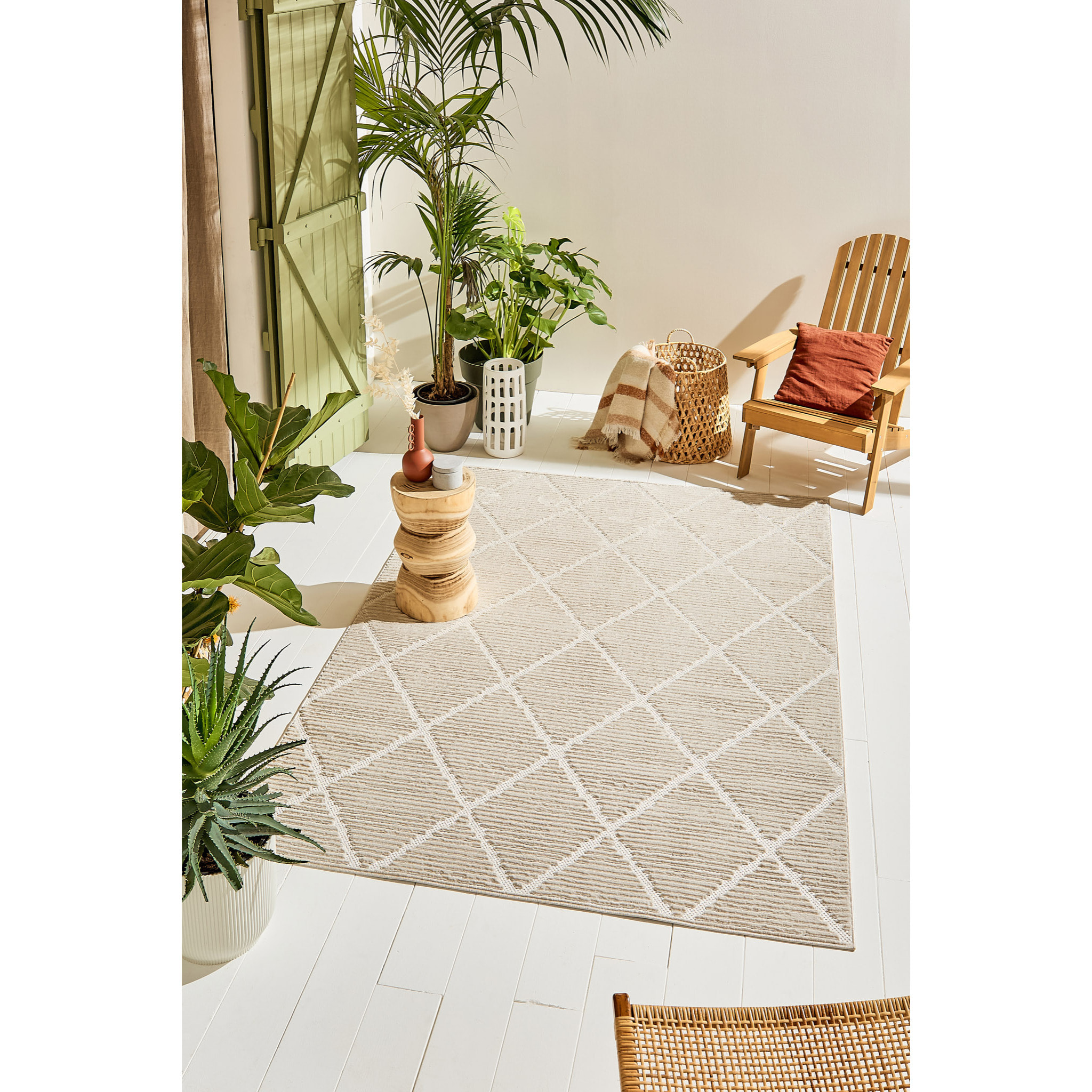 Tapis Loopin 321 Creme 160x230 cm - Motif en relief - Indoor & Outdoor