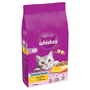 WHISKAS Croquettes au poulet pour chat adulte stérilisé 6x1,75kg