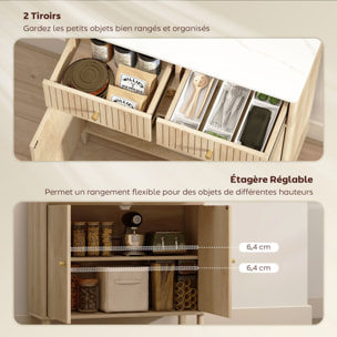 Buffet 2 portes style bois naturel plateau effet marbre blanc dim. 77 x 30 x 80 cm poignées métal doré