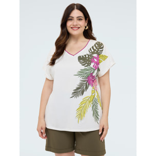 Fiorella Rubino - T-shirt in cotone con stampa tropicale - Bianco