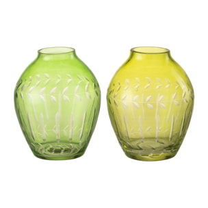 J-Line vase Boule Feuille - verre - vert - 2 pièces - Ø 9.5 cm
