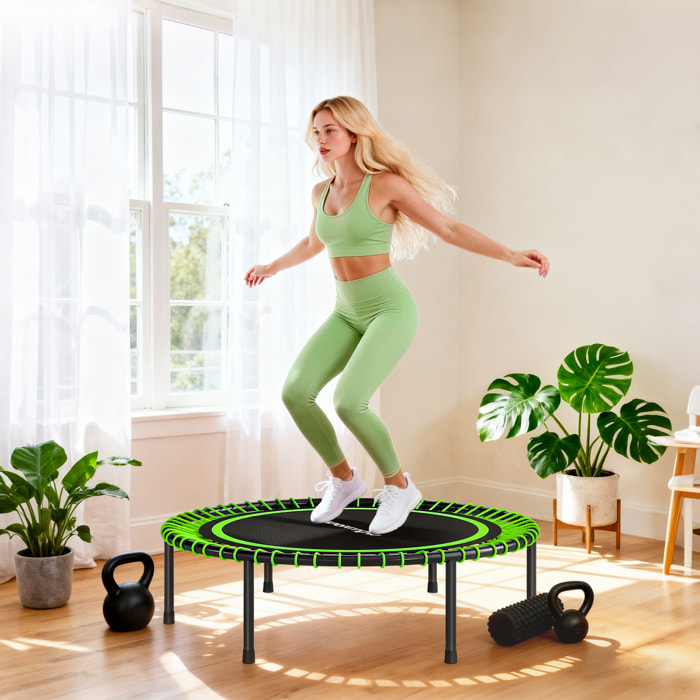 Trampolín de Fitness Adultos Ø114 cm, Cama Elástica con Marco de Acero Reforzado, para Entrenamiento Piernas, Cuerpo en Hogar, Oficina, Gimnasio, Verde y Negro