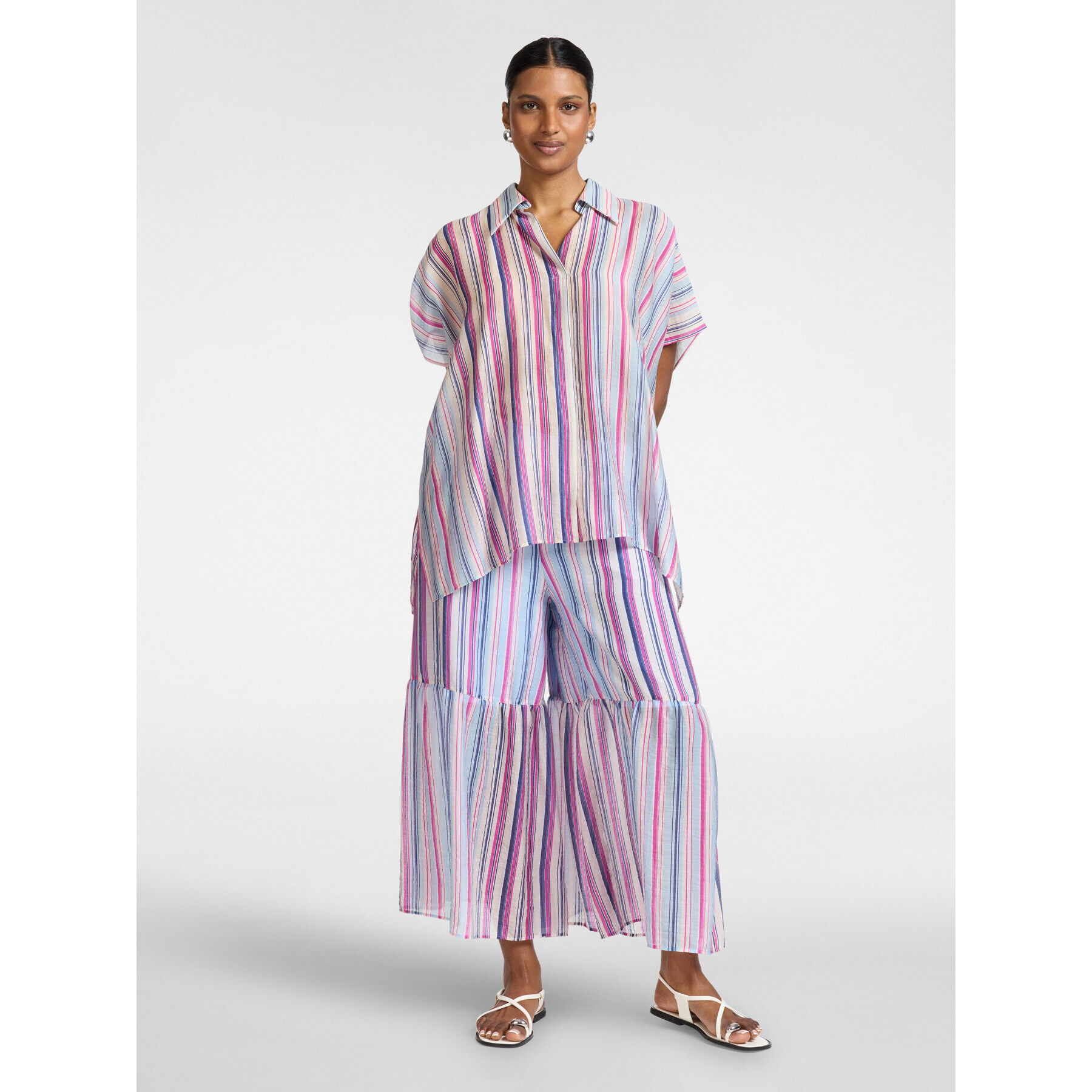 Elena Mirò - Camicia oversize misto lyocell a righe - Blu