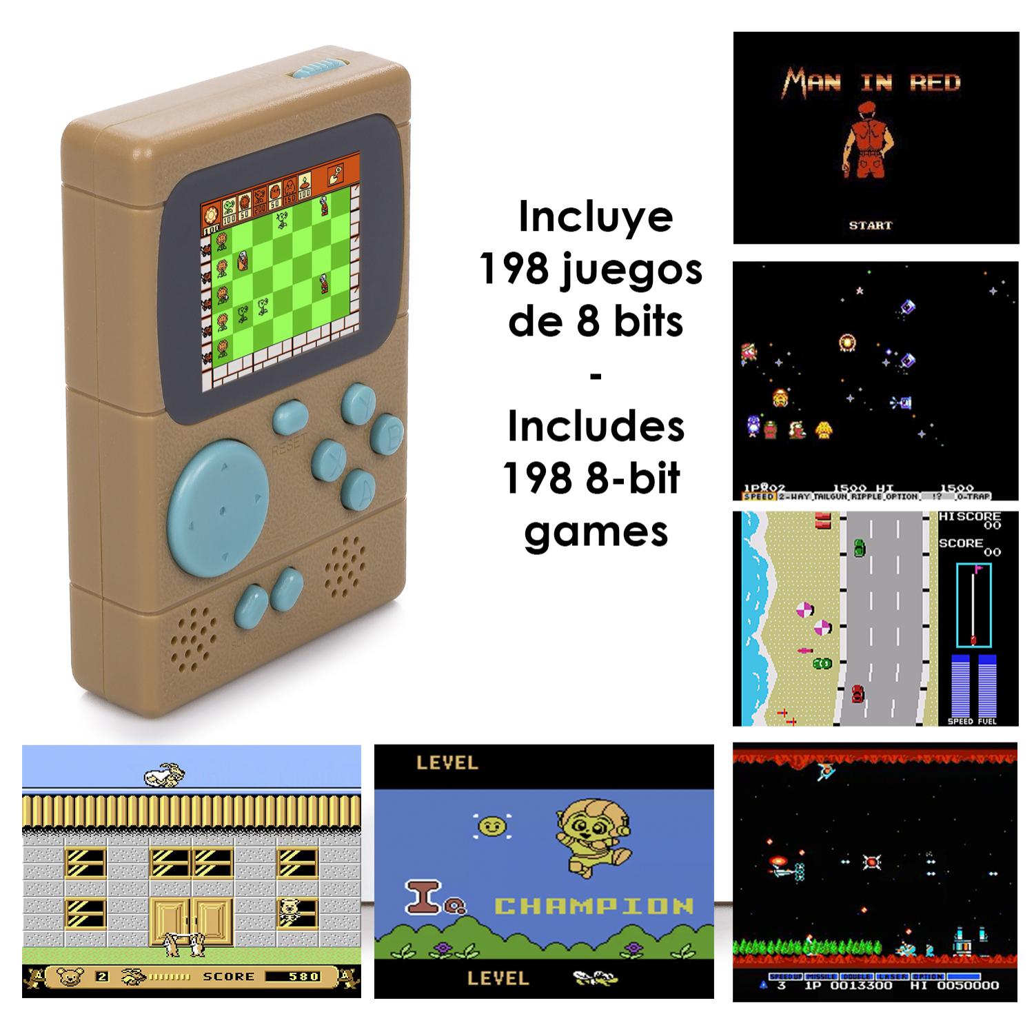 Mini console portatile Retro Pocket Player con 198 giochi a 8 bit, schermo da 2 pollici.