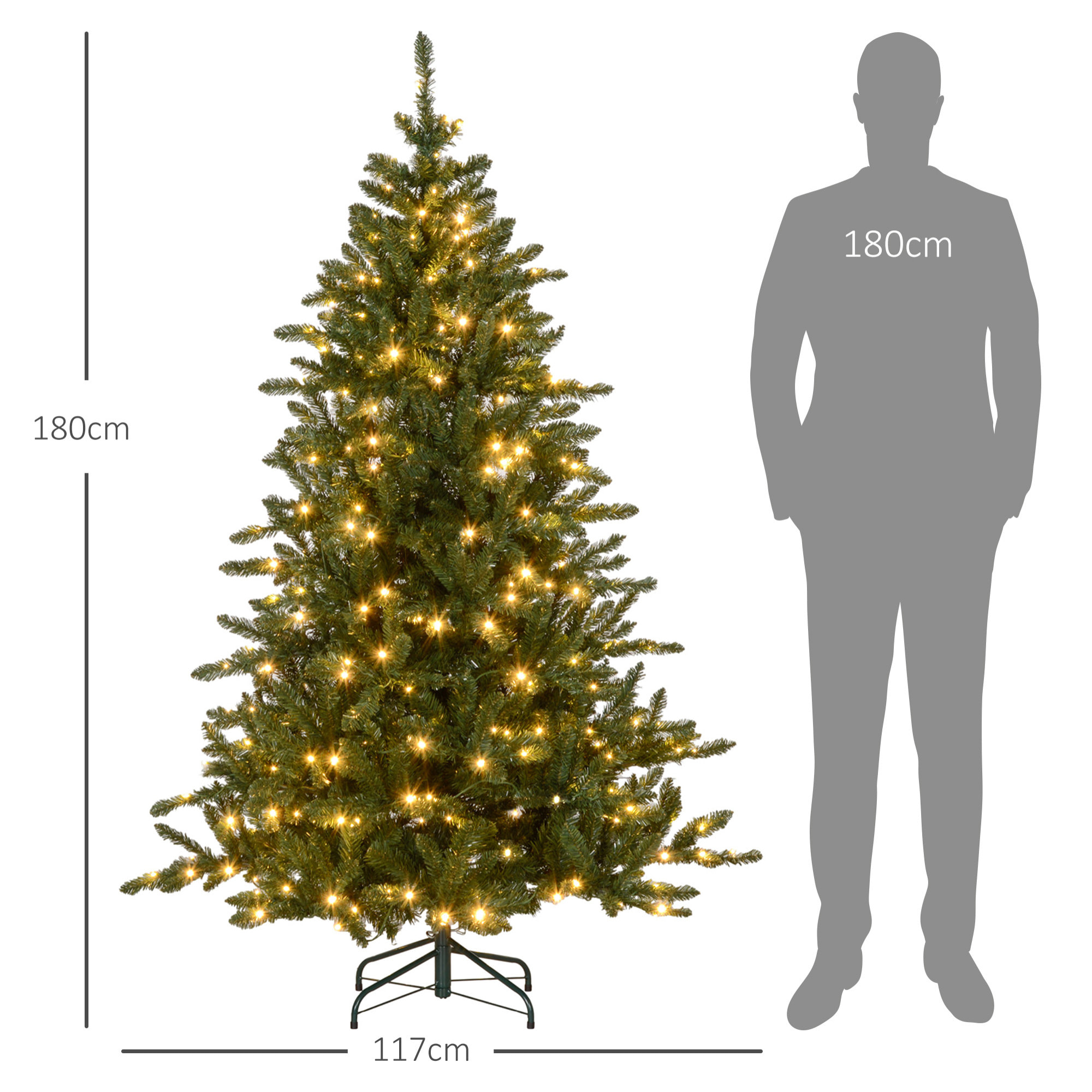 Árbol de Navidad 180 cm Árbol de Navidad Artificial con 310 Luces LED 872 Ramas y Soporte de Metal Árbol Navideño para Salón Interior Verde