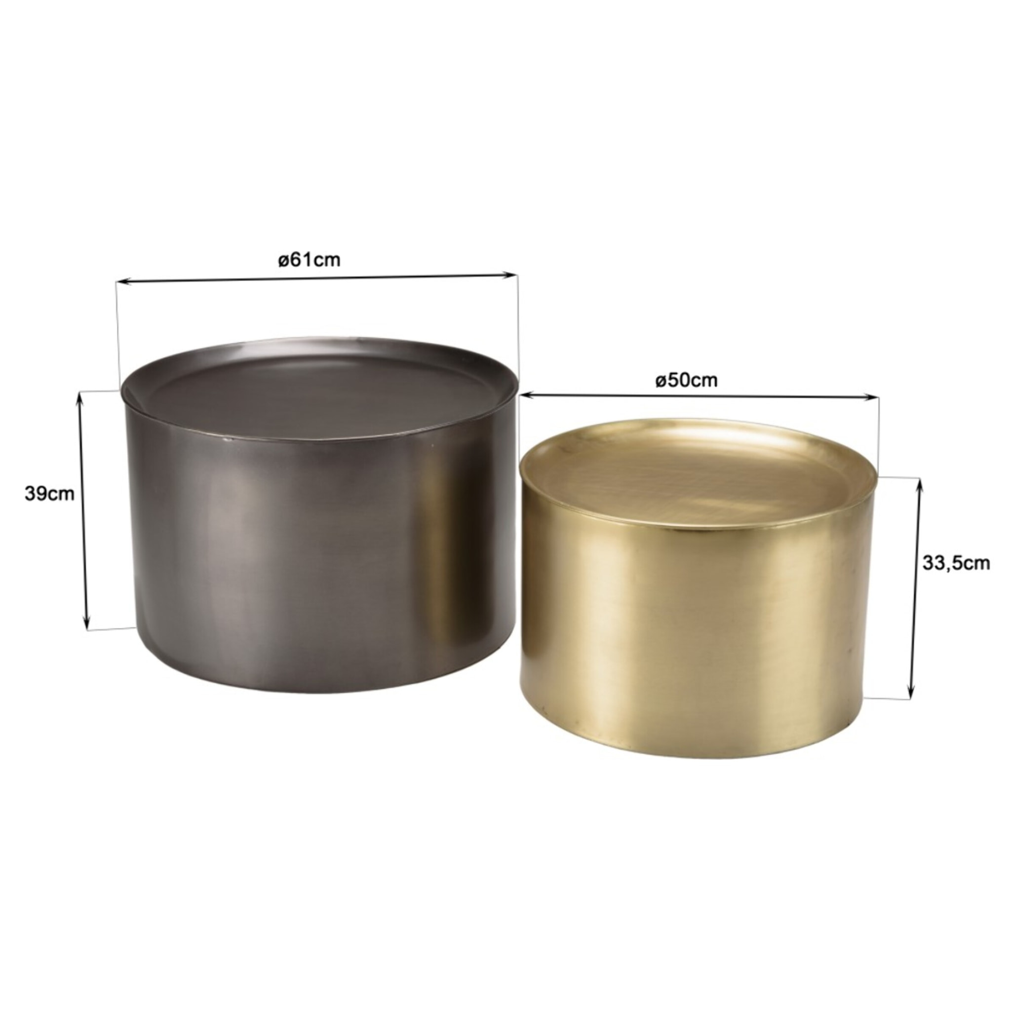 JOHAN - Set de 2 tables d'appoint rondes métal gris anthracite et doré