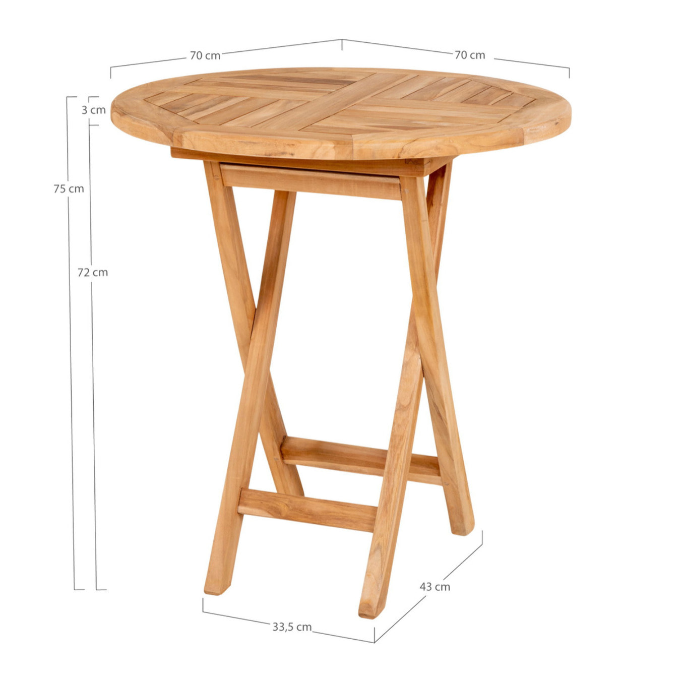 Tavolino da esterno Oviedo in teak naturale ø70x75 cm