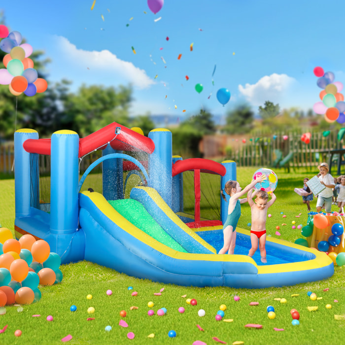 Castillo Hinchable con Soplador 5 en 1 Parque Acuático Hinchable para Niños con Tobogán Piscina Diana y Canasta para Exterior Interior 385x290x180 cm