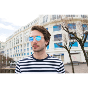 Gafas de sol OCEAN BERLIN - Blanco transparente / De espejo azul cielo y patillas de metal dorado mate