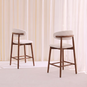 Tabouret de bar bois d'hévéa et tissu bouclette (lot de 2)  PAOLA