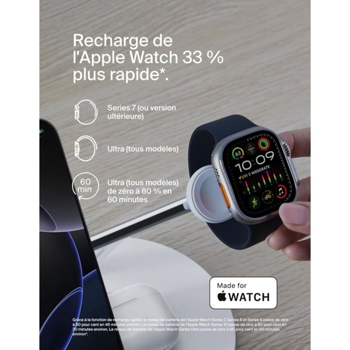 Chargeur induction BELKIN 15W Boost Charge Pro 3en1 Qi2 Blanc