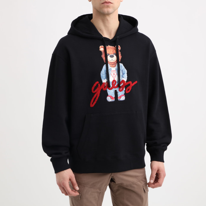 Sweat à capuche - coton - logo brodé - imprimé - noir