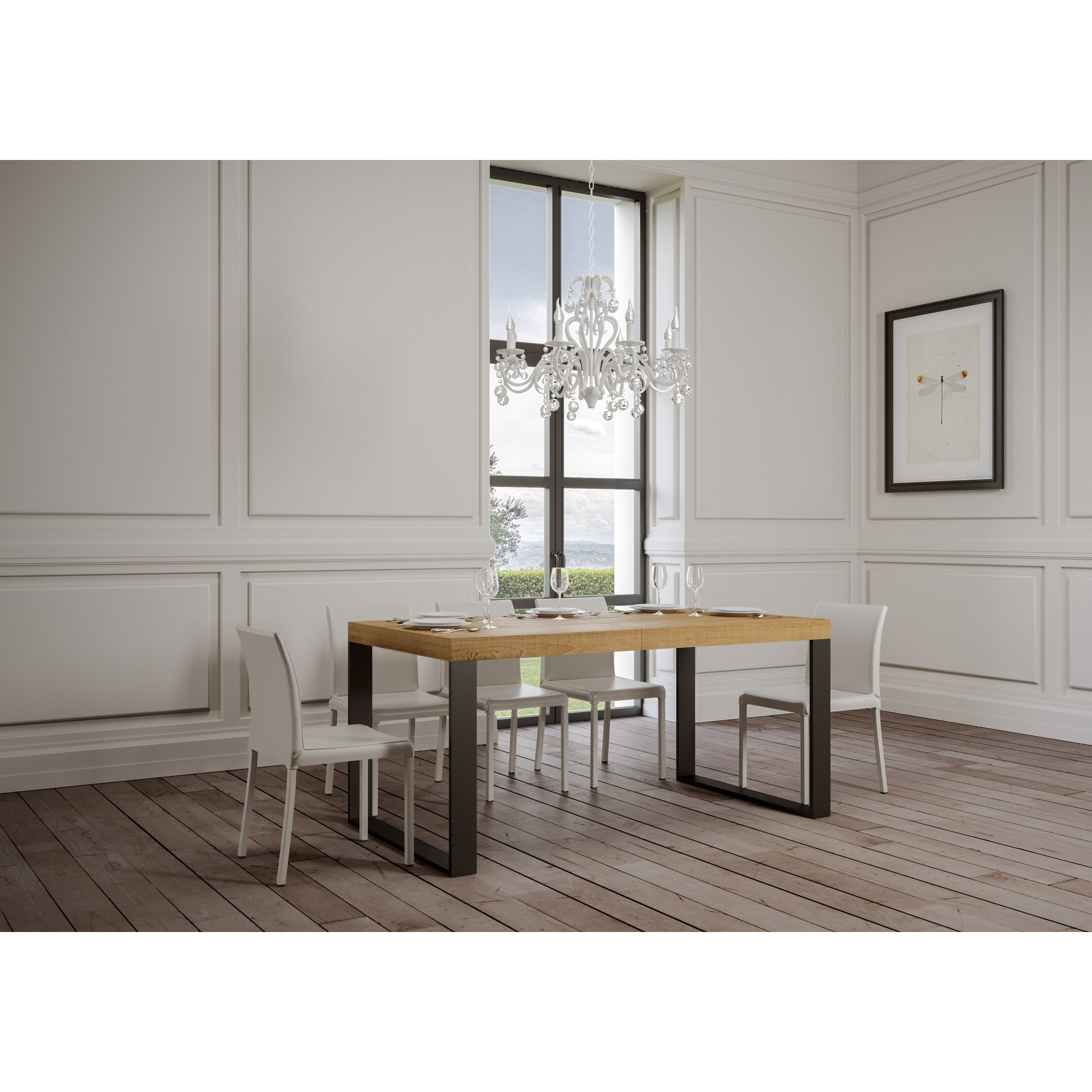 Mesa extensible 90x160/264 cm Tecno Roble Natural estructura Antracita