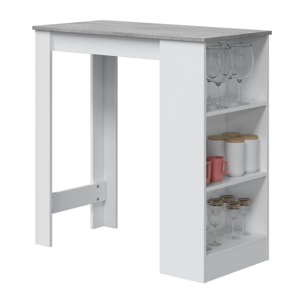 Tavolo fisso Glendale, Tavolo alto da cucina, Penisola con 3 ripiani, Bancone ausiliare, Bancone ausiliare, cm 103x50h105, Bianco e Cemento