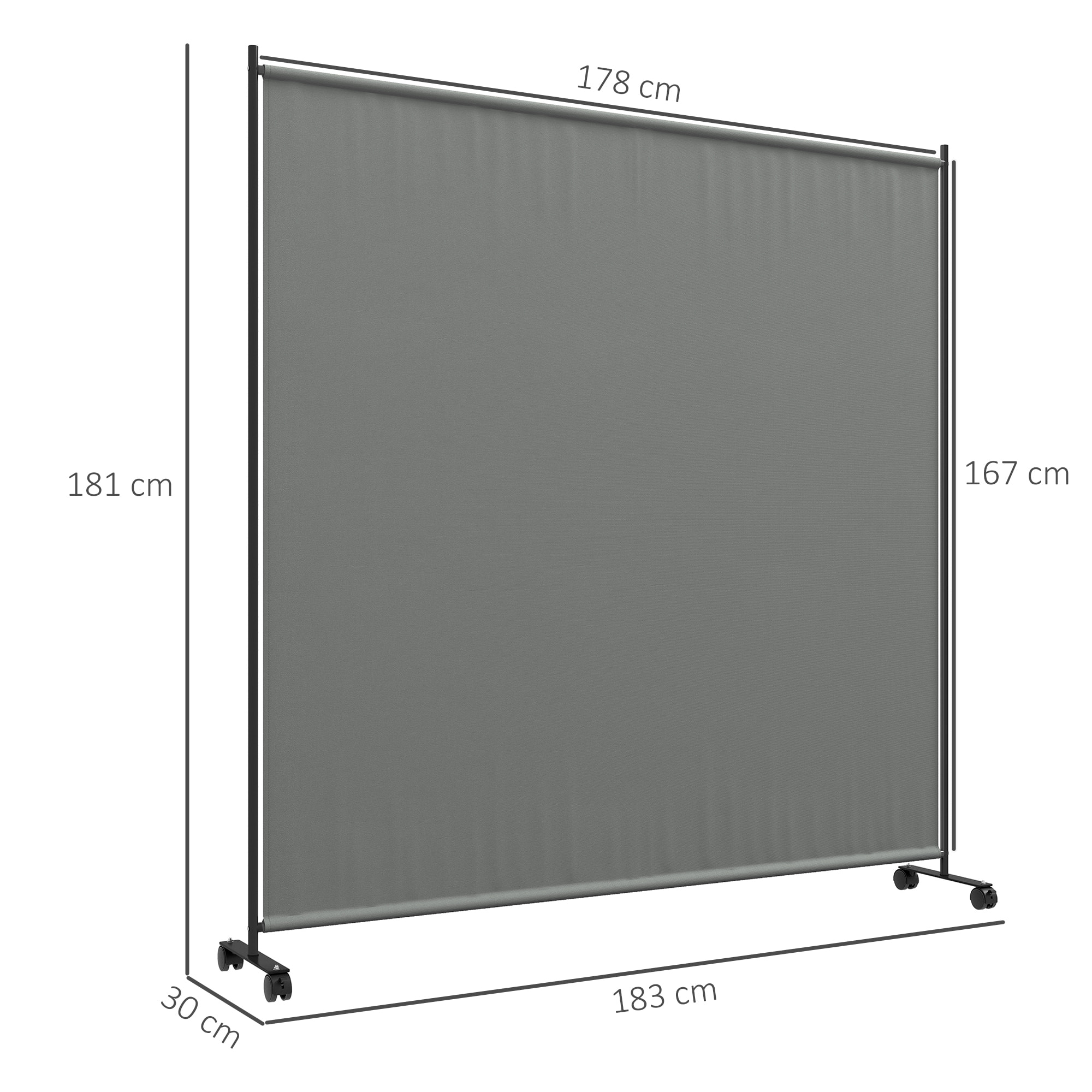 Panneau brise-vue paravent extérieur sur roulettes - autoportant - dim. 183L x 30l x 181H cm - gris