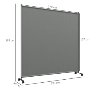 Panneau brise-vue paravent extérieur sur roulettes - autoportant - dim. 183L x 30l x 181H cm - gris