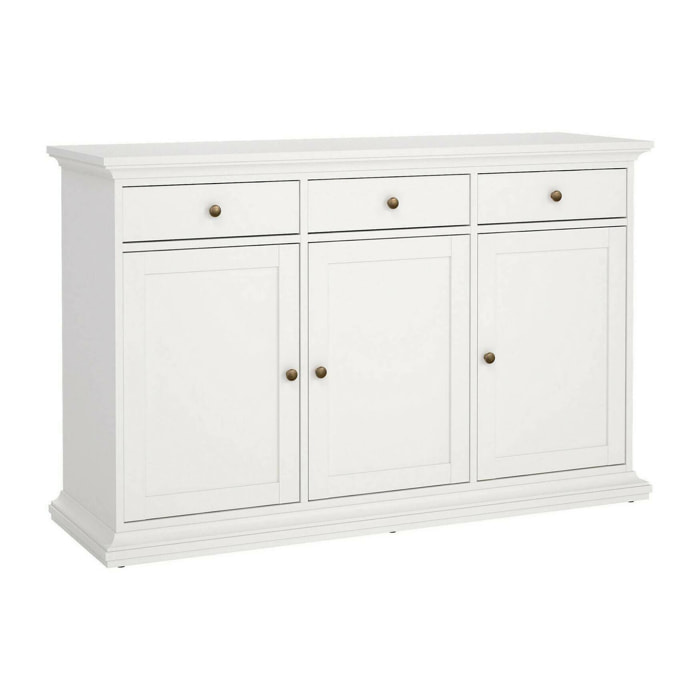 Credenza Asola, Buffet da soggiorno, Madia da salotto, Dispensa da cucina, 144x46 h92 cm, Bianco