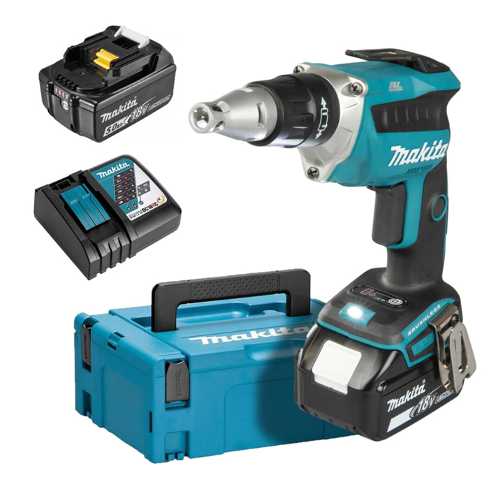 Atornillador para placas de yeso 18 V Li-Ion 5 Ah MAKITA - 2 baterías, cargador, maletín - DFS452RTJ