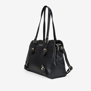 Bolso de hombro negro con hebillas y cremallera
