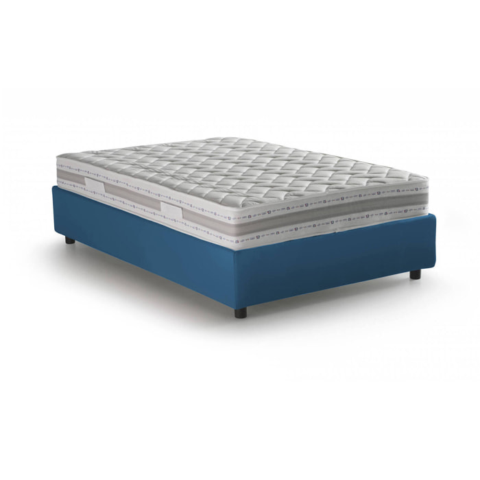 Letto alla francese Alaksir, Letto contenitore in tessuto, Apertura frontale, con materasso Cm 140x200 incluso, 100% Made in Italy, Blu