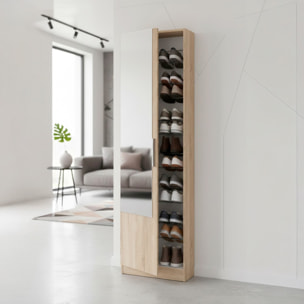 Scarpiera Armadio Portascarpe Con Specchio A Tutta Altezza Salvaspazio Mobile Verticale Per Ingresso Camera 16 Paia di Scarpe 180 x 50 x 22 Cm Rovere