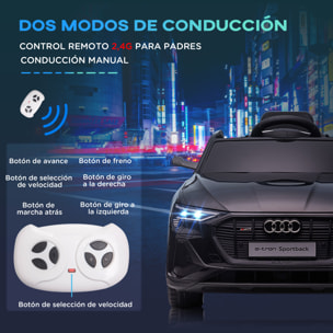 Coche Eléctrico para Niños Audi E-tron Coche de Batería para Niños 12V con Mando a Distancia Faros Bocina Música Velocidad 3-5 km/h Cinturón de Seguridad Negro