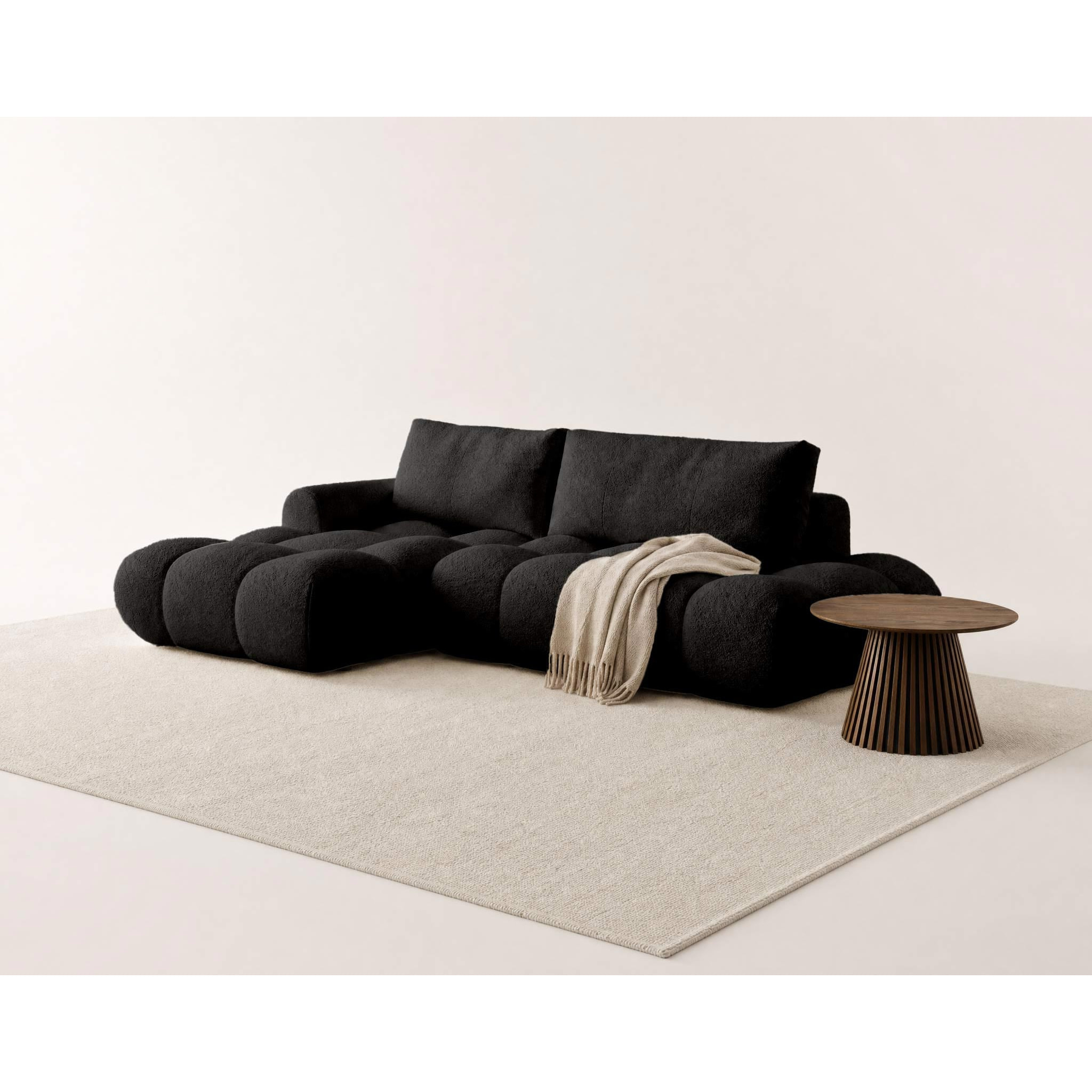 Yulin - Canapé d'angle ouvert gauche 4 places convertible avec coffre en tissu bouclette - Noir