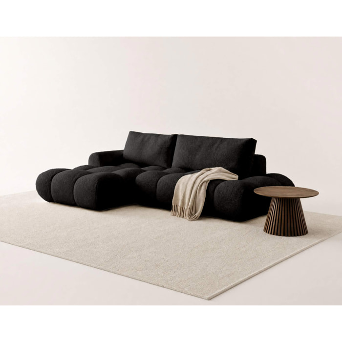 Yulin - Canapé d'angle ouvert gauche 4 places convertible avec coffre en tissu bouclette - Noir