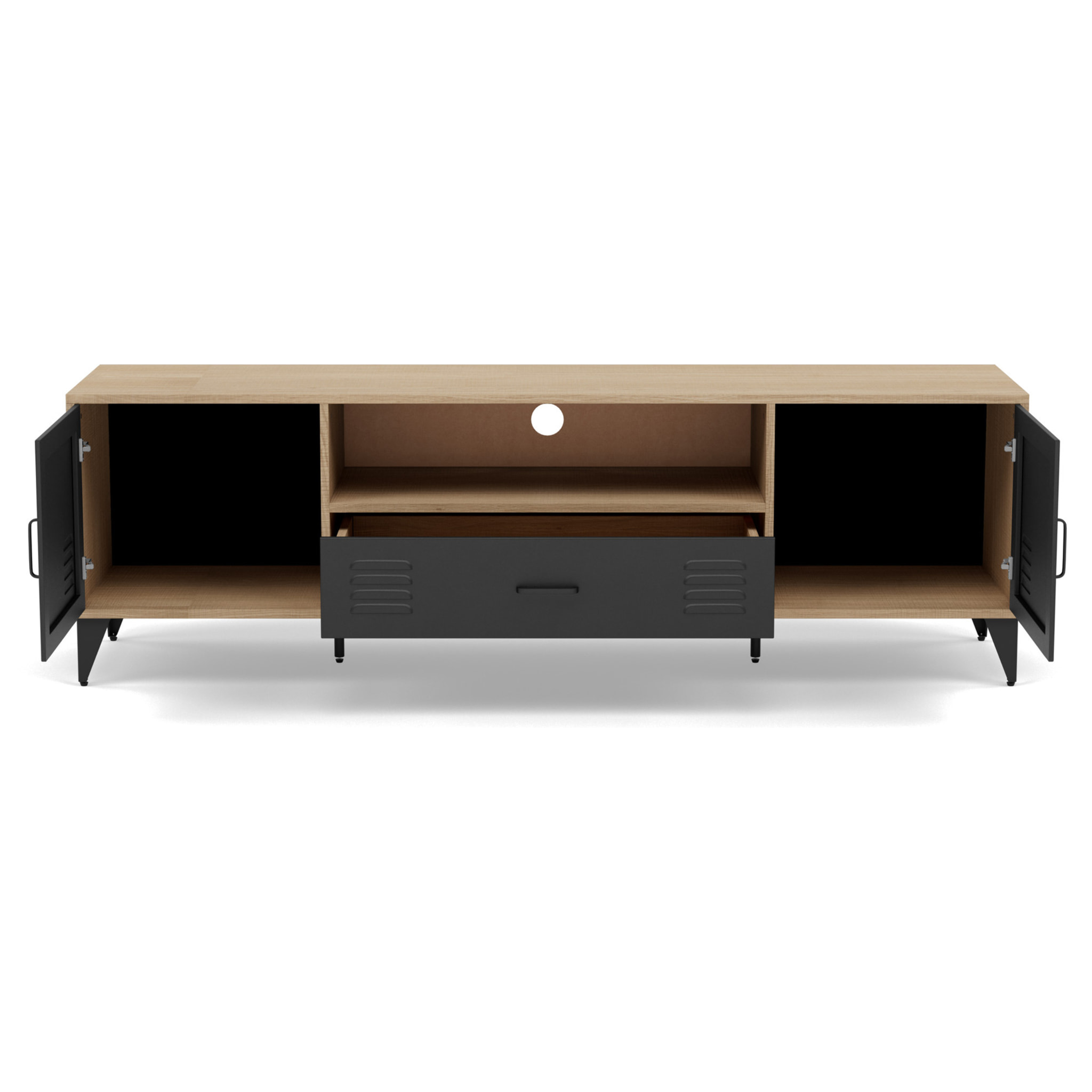 Tribeca - meuble tv - effet bois et métal noir - 2 portes et 1 tiroir - 160 cm - Bois / Noir