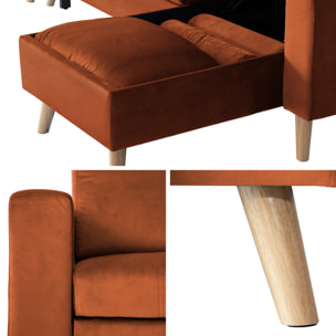 Canapé d'angle convertible JAMES 3 places en velours terracotta