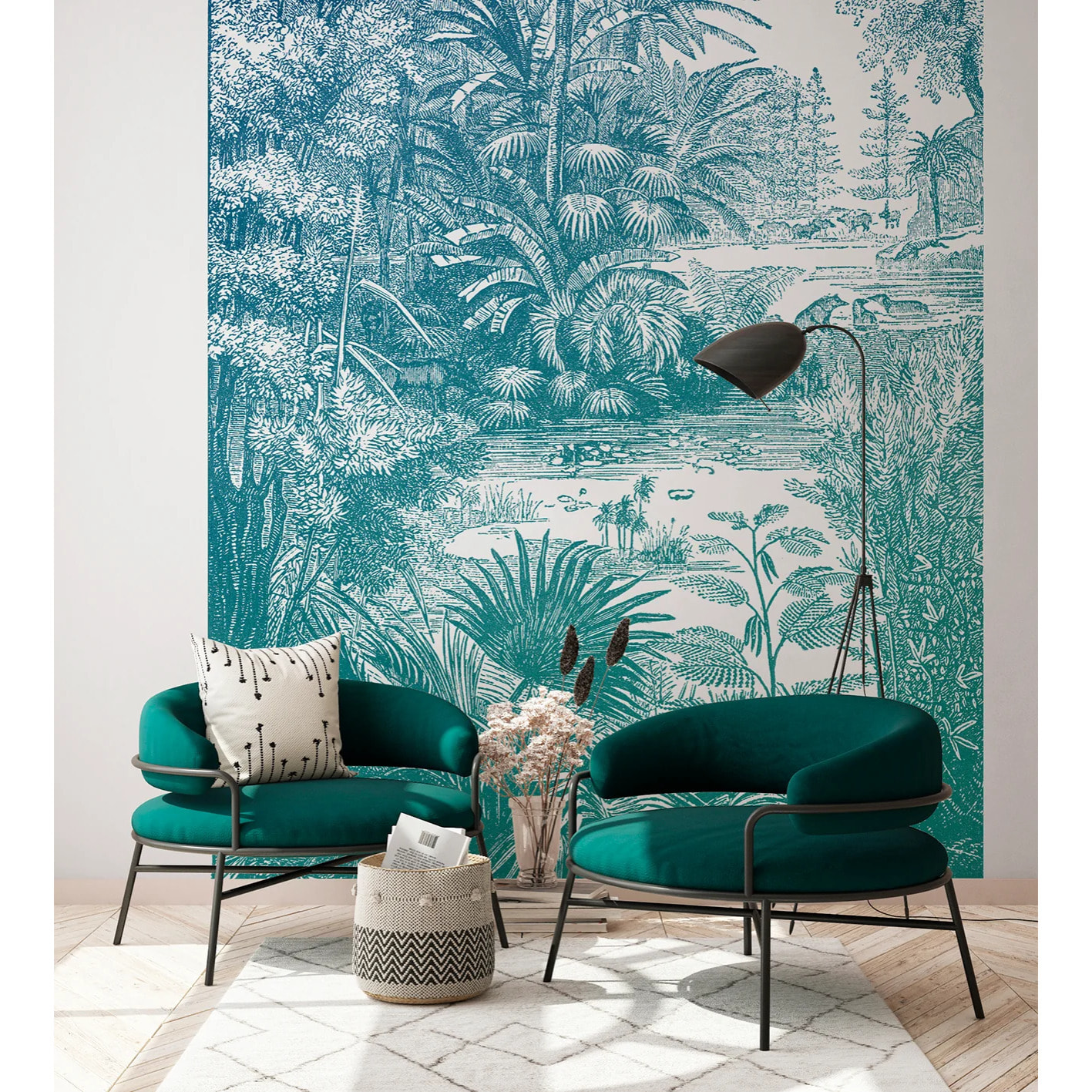 Papier peint panoramique Araucaria - Bleu Vert