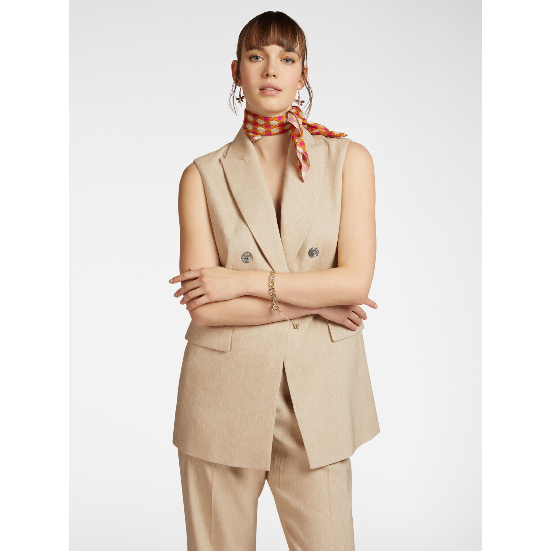 Elena Mirò - Blazer senza maniche in misto lino - Beige