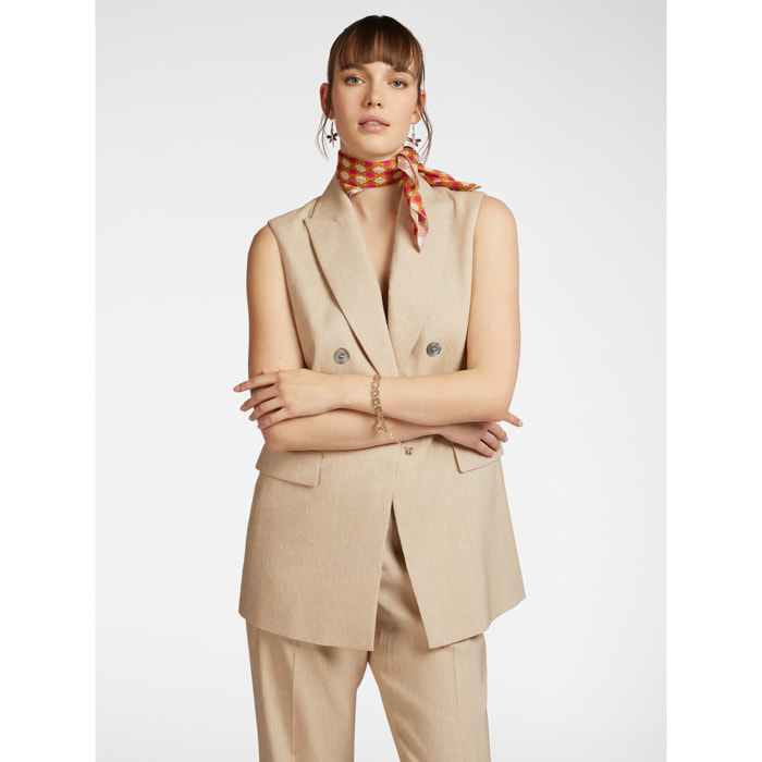 Elena Mirò - Blazer senza maniche in misto lino - Beige