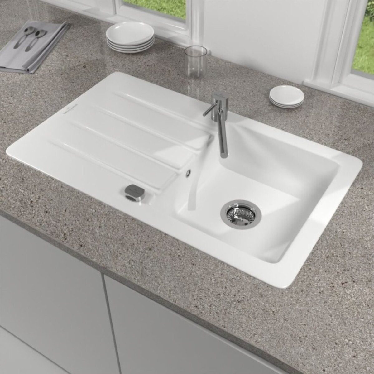 Evier 1 bac 86 x 51 cm Architectura 50 Blanc vidage automatique inclus