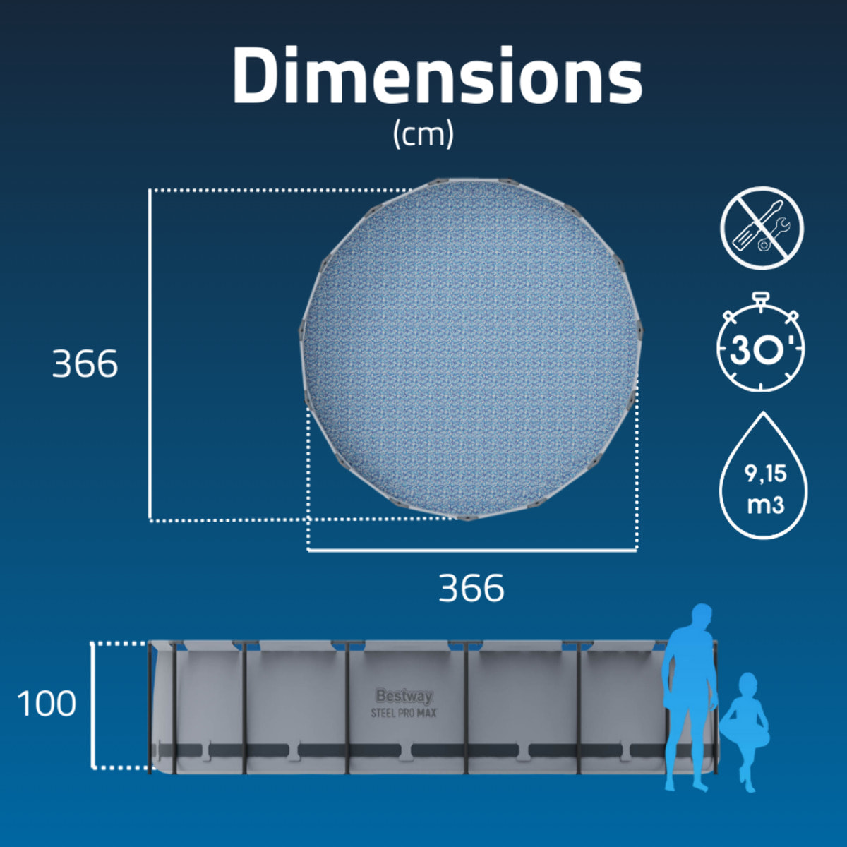 Bestway Piscine hors sol - Ronde - Steel Pro Max - 366 x 100 cm - Sans accessoires