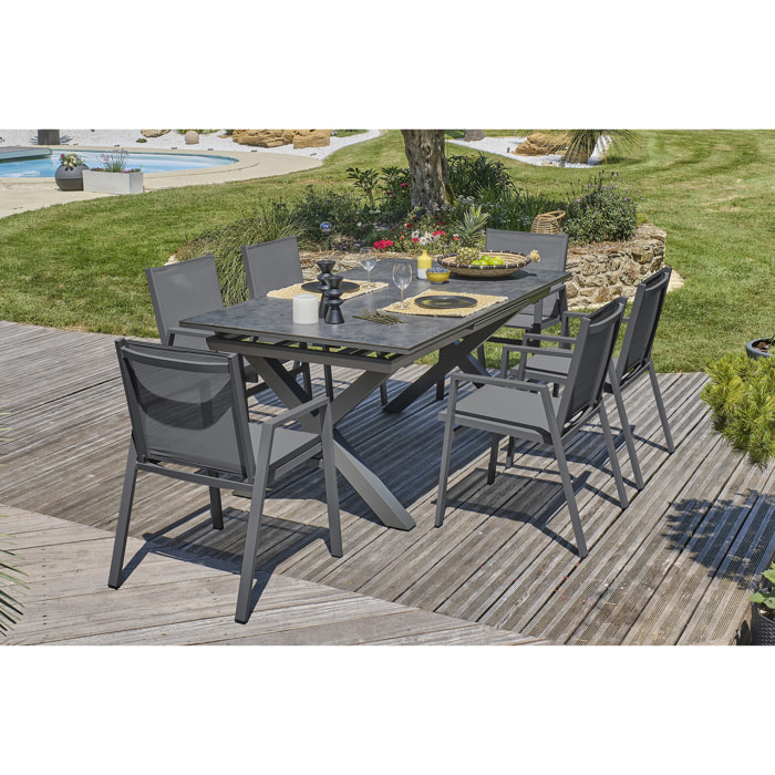 FLORIDE - Ensemble repas de jardin 6 pl plateau céramique sur verre