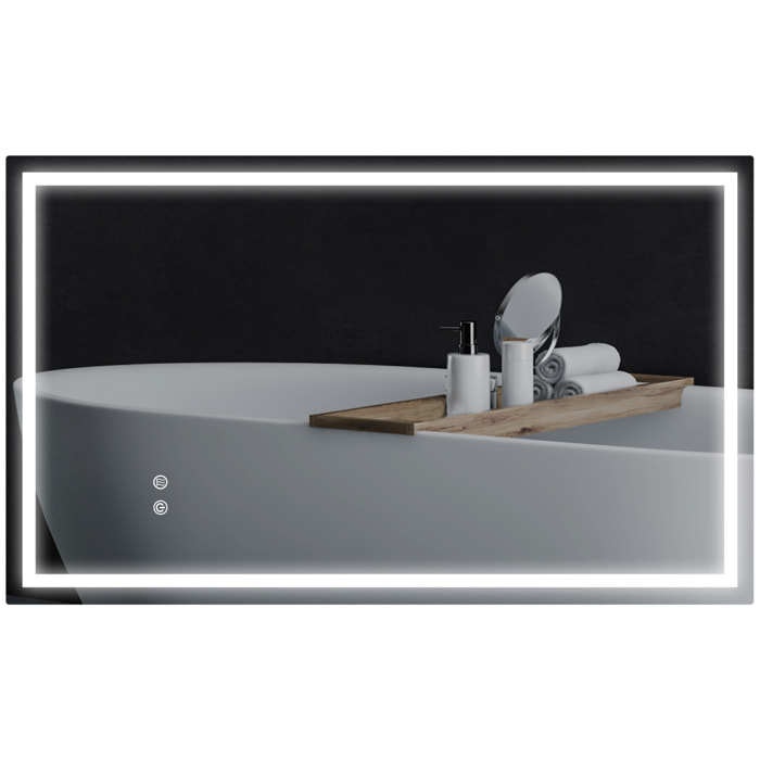 Espejo de Baño con Luz LED 100x60 cm Espejo de Pared con Luz Retroiluminado Antivaho Brillo Regulable Interruptor Táctil IP44 Montaje Horizontal o Vertical
