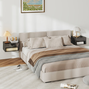 Juego de 2 Mesitas de Noche Flotantes, Mesillas de Noche con Cajón, Estante Abierto, para Dormitorio, Salón, 37x32x21 cm, Negro Brillo