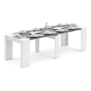 Mesa consola extensible en blanco artik y gris grafito 50-235x90 cm Denis Blanco Artik (Blanco Mate) - Gris Grafito