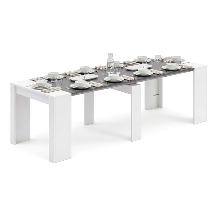 Mesa consola extensible en blanco artik y gris grafito 50-235x90 cm Denis Blanco Artik (Blanco Mate) - Gris Grafito