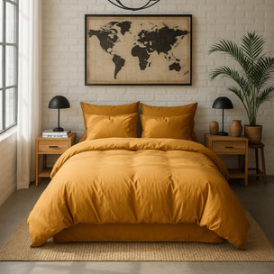 Paire de Taies D'oreiller Avec Volant 100% Percale De Coton Lavé Safran