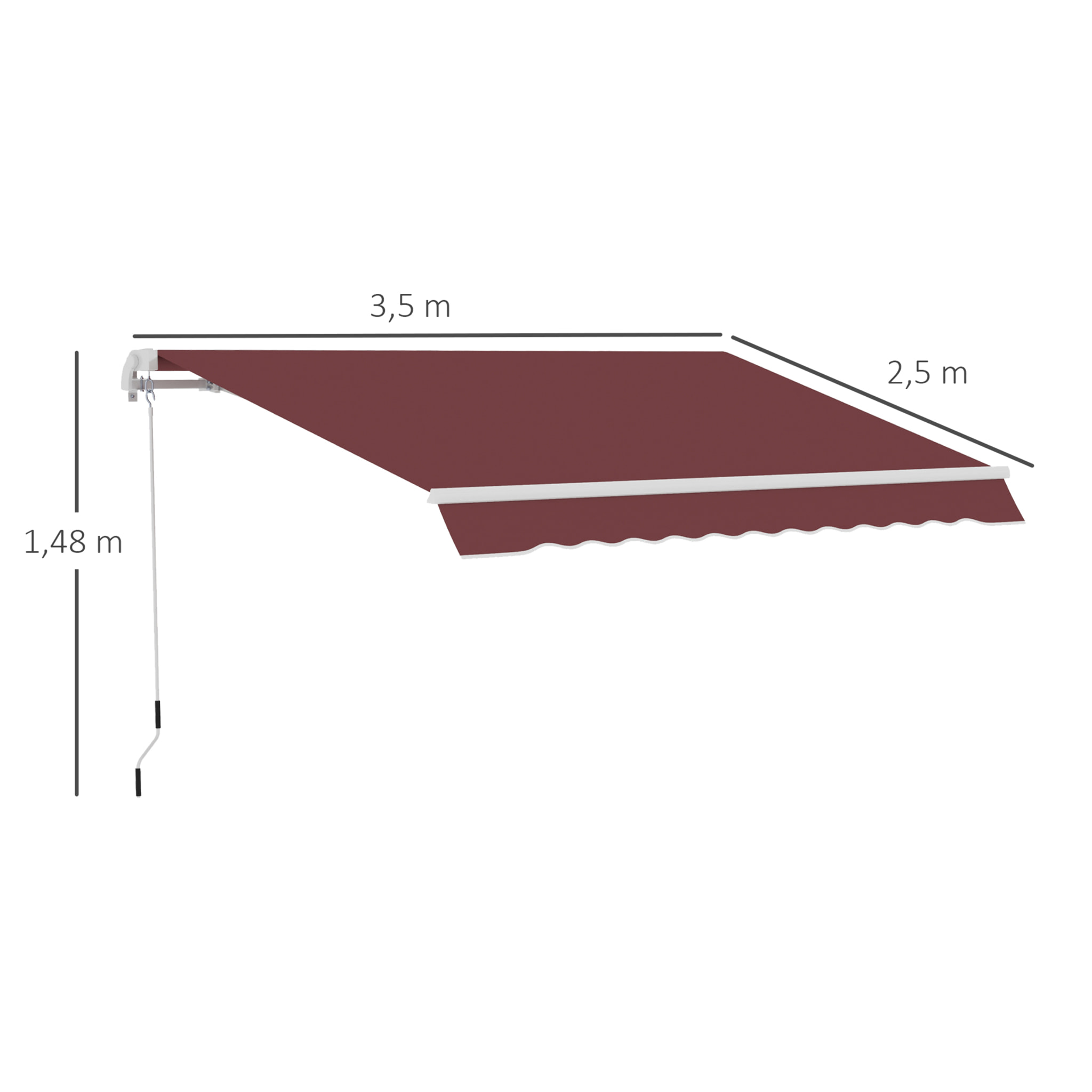 Toldo Manual Retráctil 350x250 cm, Toldo Exterior Terraza con Ángulo Ajustable, Manivela, Estructura de Aluminio y Protección UV30+, para Jardín, Patio, Ventanas, Rojo Vino