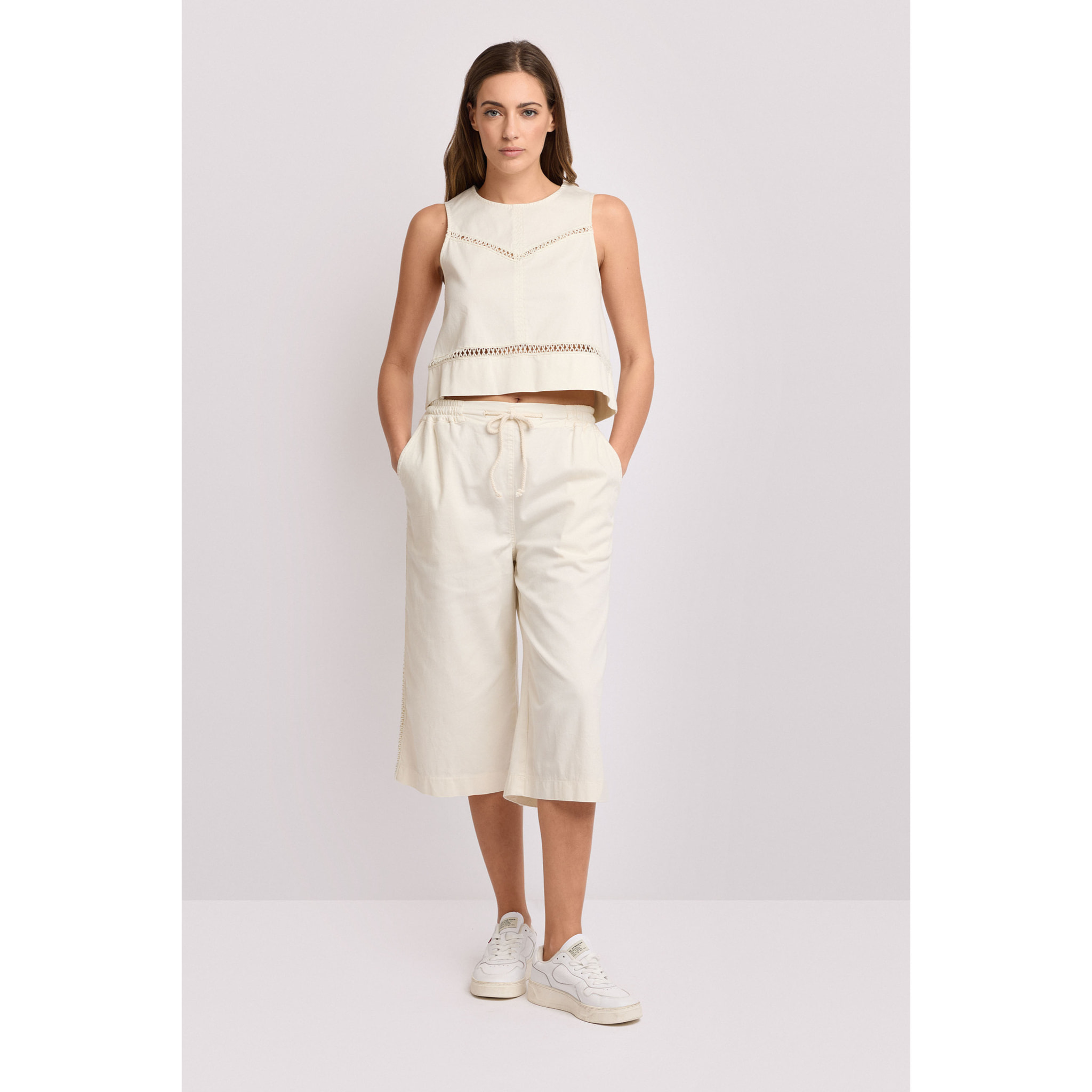 Kocca - Pantaloni cropped con coulisse Donna, Tinta unita