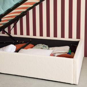 Lit coffre avec sommier à lattes blanc finition bouclette DEVON