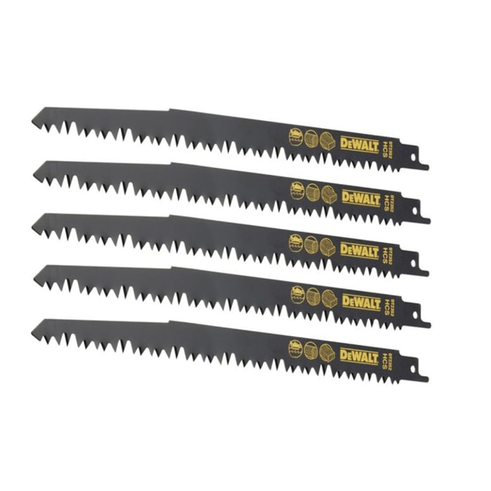 Lame de scie sabre HCS pour la coupe du bois - 240 mm - Jeu de 5 pièces - DEWALT - DT2352-QZ